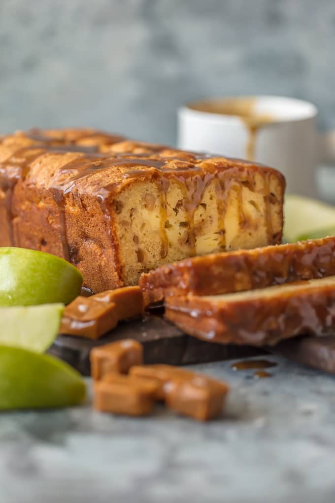 Sliced apple bread stuffed with caramel cheesecake filling