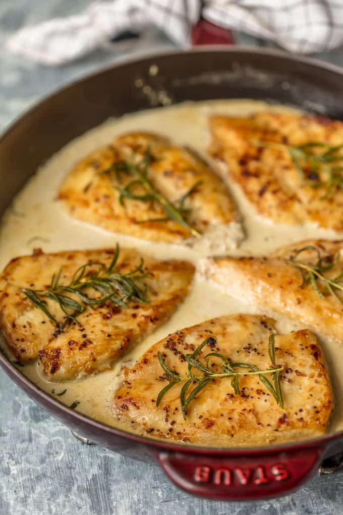 One pan skillet with chicken dijon in white wine sauce