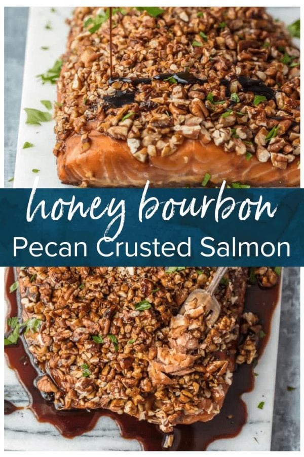 This PECAN CRUSTED HONEY BOURBON SALMON is ultra delicious and easy! The perfect family meal with all of the flavor and none of the fuss.