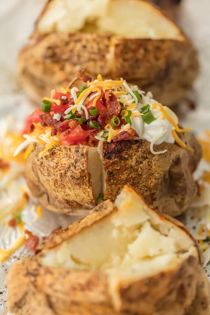 perfect baked potatoes on cookie sheet