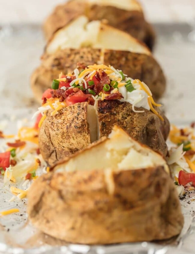 baked potatoes on a baking sheet