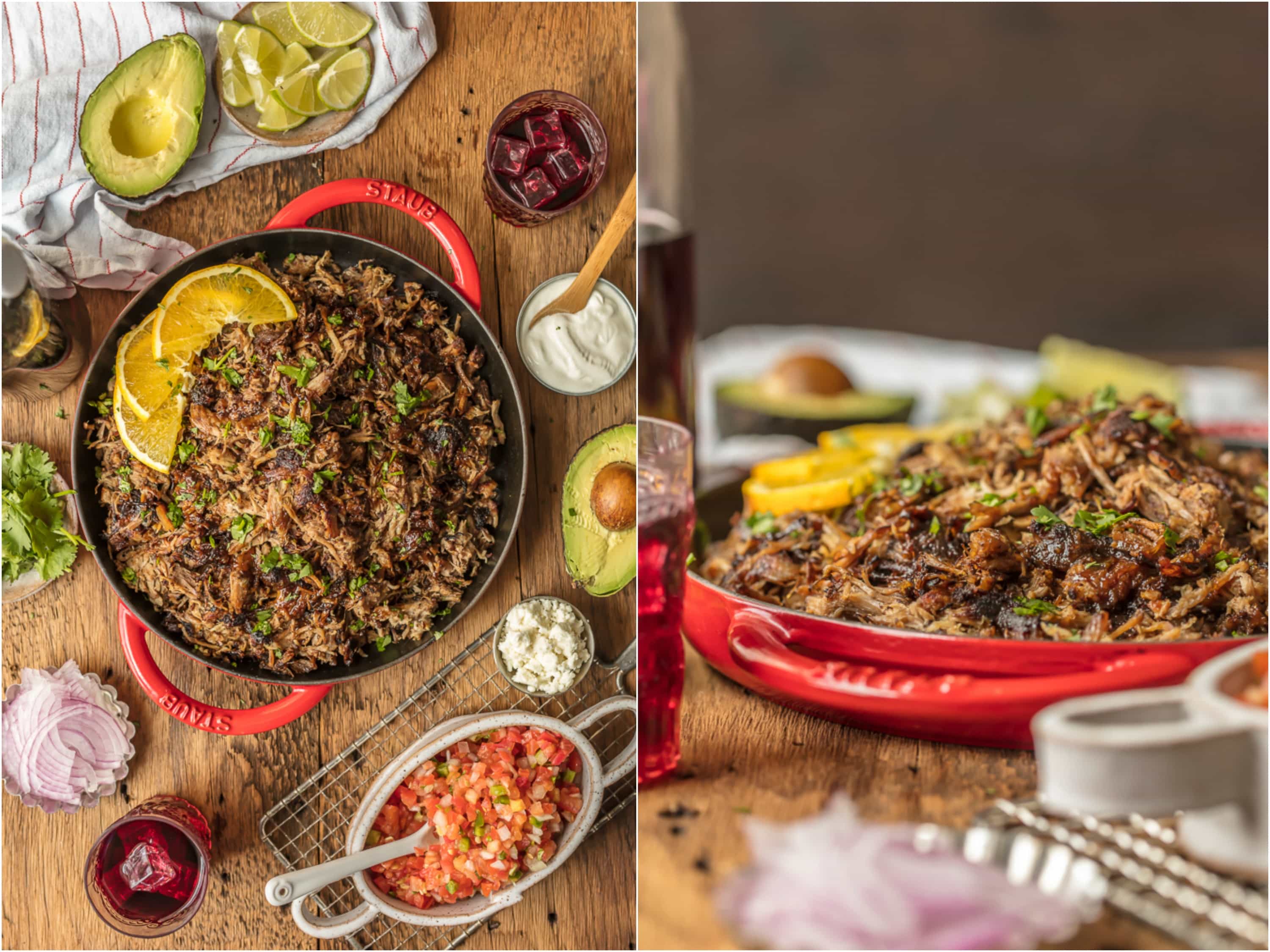 The amazing SANGRIA PORK CARNITAS are made in a slow cooker and finished in a skillet, making them crispy, juicy, and unique. The flavor is out of this world! Eat them on their own, over rice, on nachos, or as tacos! You can't go wrong, except for not trying this recipe.
