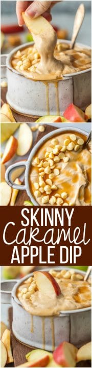 Every Fall party needs SKINNY CARAMEL APPLE DIP! This lightened up version of our favorite sweet snack is gone in minutes every time.