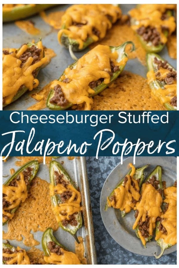 This CHEESEBURGER STUFFED JALAPENO POPPERS recipe is a fun and delicious game day appetizer! We love these spicy bites for tailgating, parties, or a tasty night spent at home.