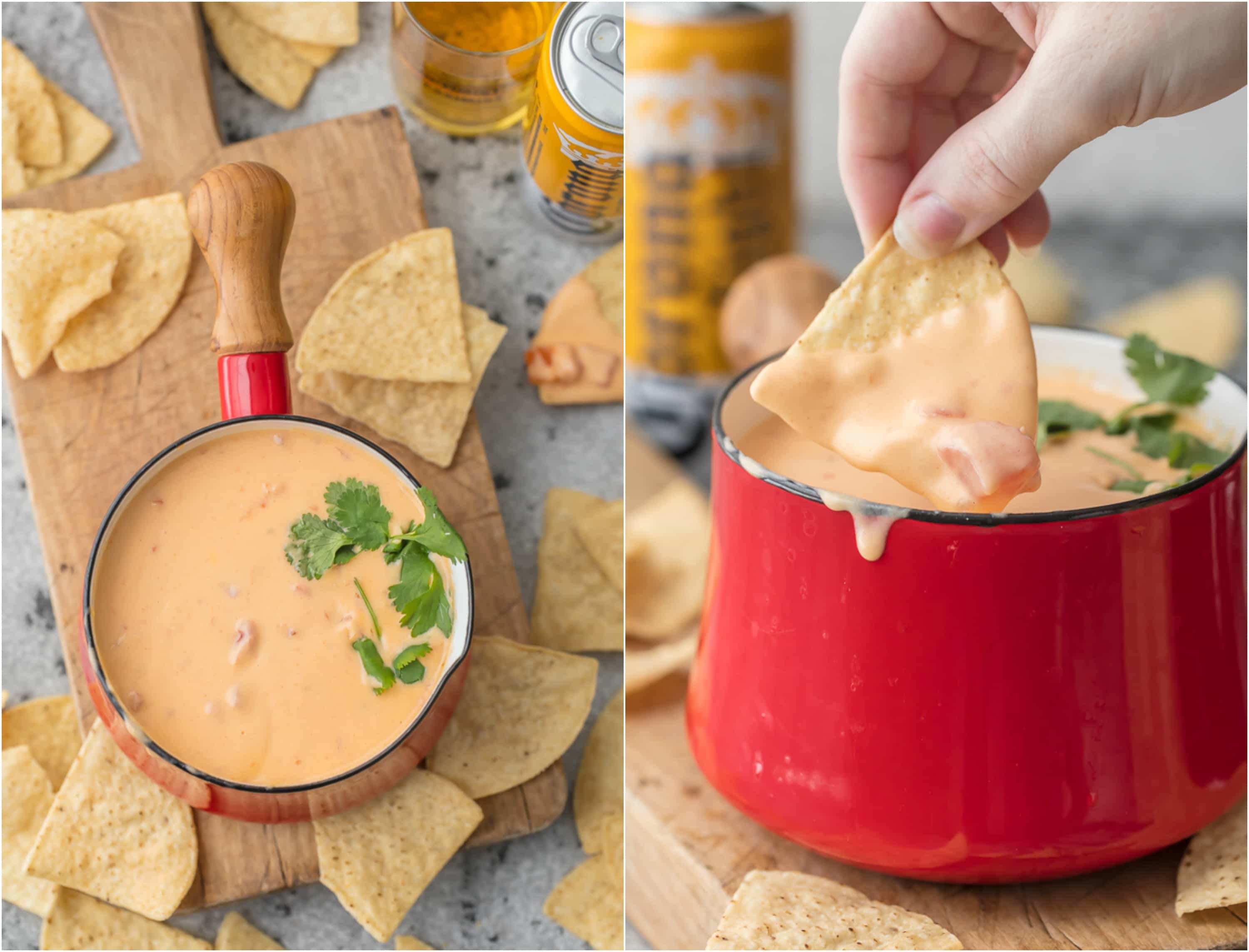 Beer Cheese Dip has been around for ages but this 4 INGREDIENT BEER CAN QUESO is our absolute favorite EASY beer queso dip! This Queso Dip with Cream Cheese is made with just beer, shredded cheese, and spicy diced tomatoes, making it a recipe you will make again and again. Game Day has never been more delicious (or easier) than with this Beer Cheese Dip Recipe.