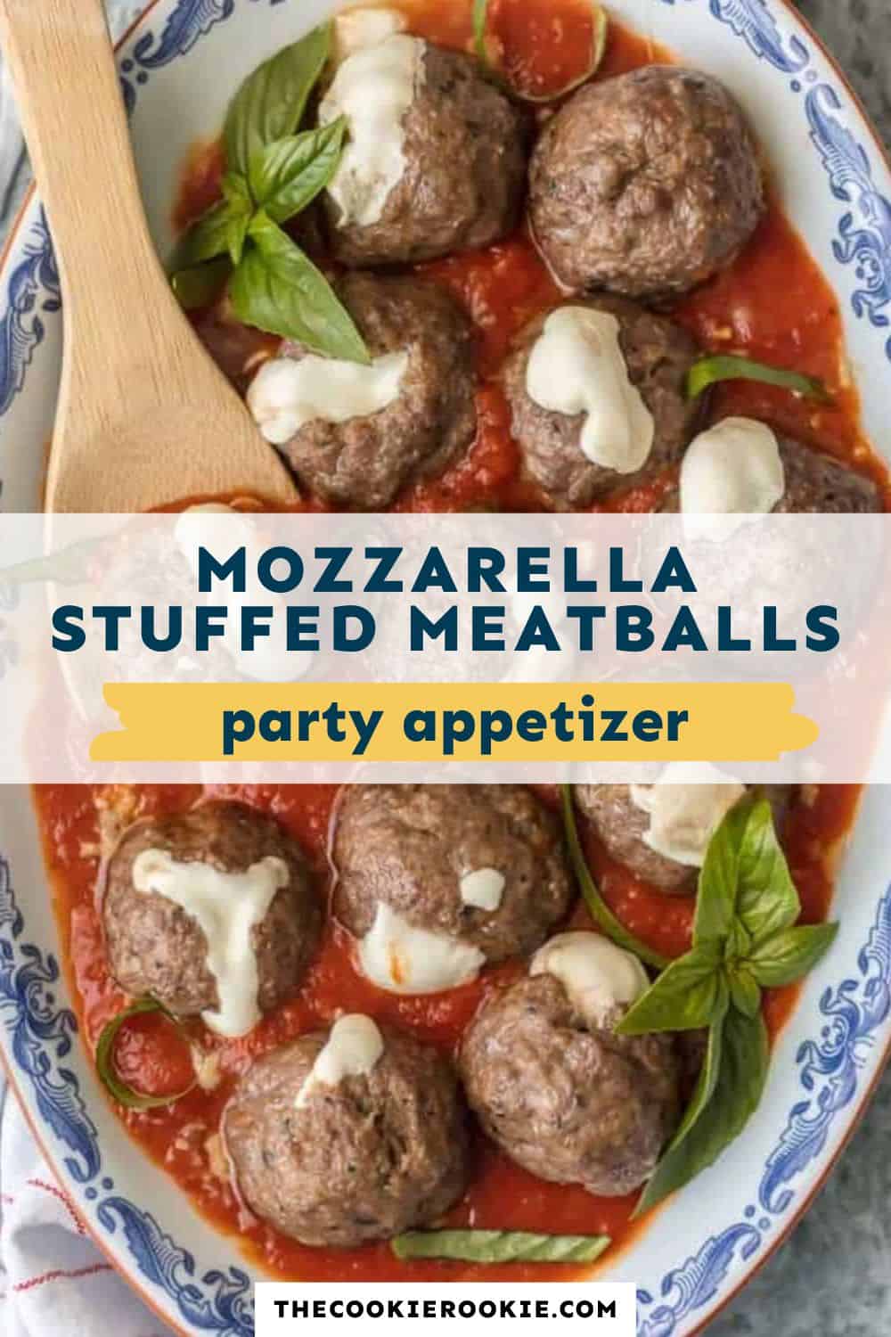 mozzarella stuffed meatballs pin image