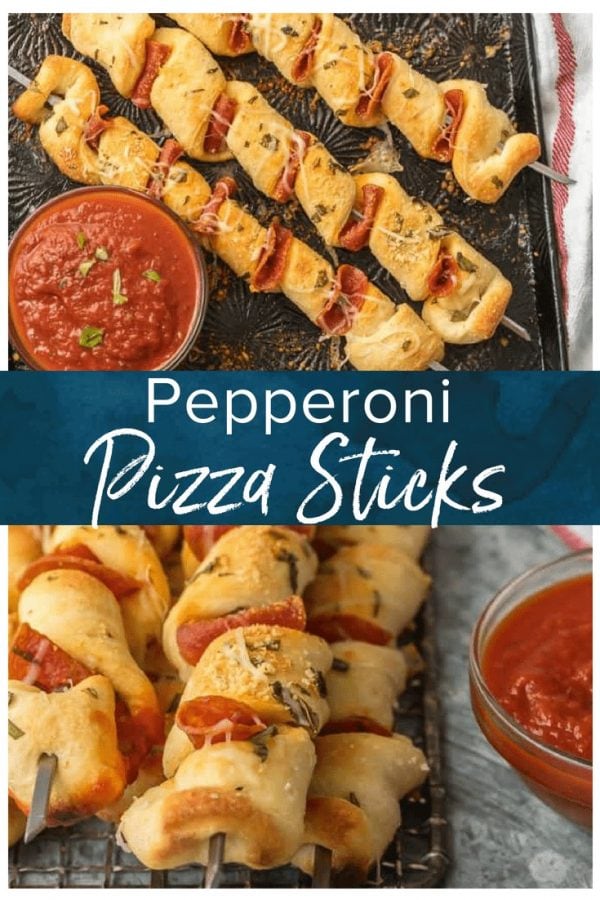 PIZZA STICKS are always a hit with both kids and adults. There's nothing quite as fun as Pizza on a Stick! We made pepperoni pizza sticks, but you can do any flavor combination! These are so fun and EASY for snacks or party appetizers!