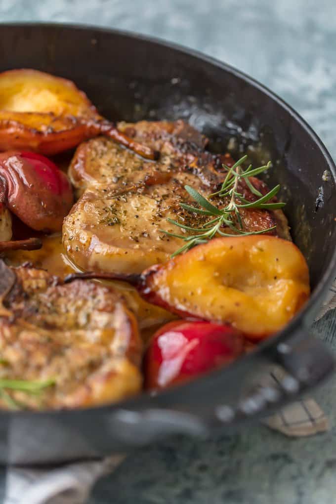 Honey Pork Chops with Pears and Bourbon 