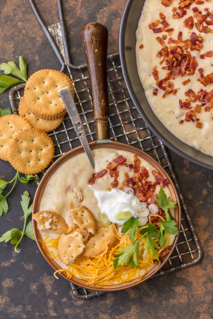 It doesn't get more comforting than LOADED BAKED POTATO SOUP. Creamy hearty soup loaded with bacon, potatoes, cheese, sour cream, and so much more. Warms the soul.