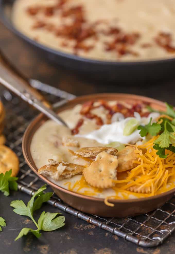 It doesn't get more comforting than LOADED BAKED POTATO SOUP. Creamy hearty soup loaded with bacon, potatoes, cheese, sour cream, and so much more. Warms the soul.