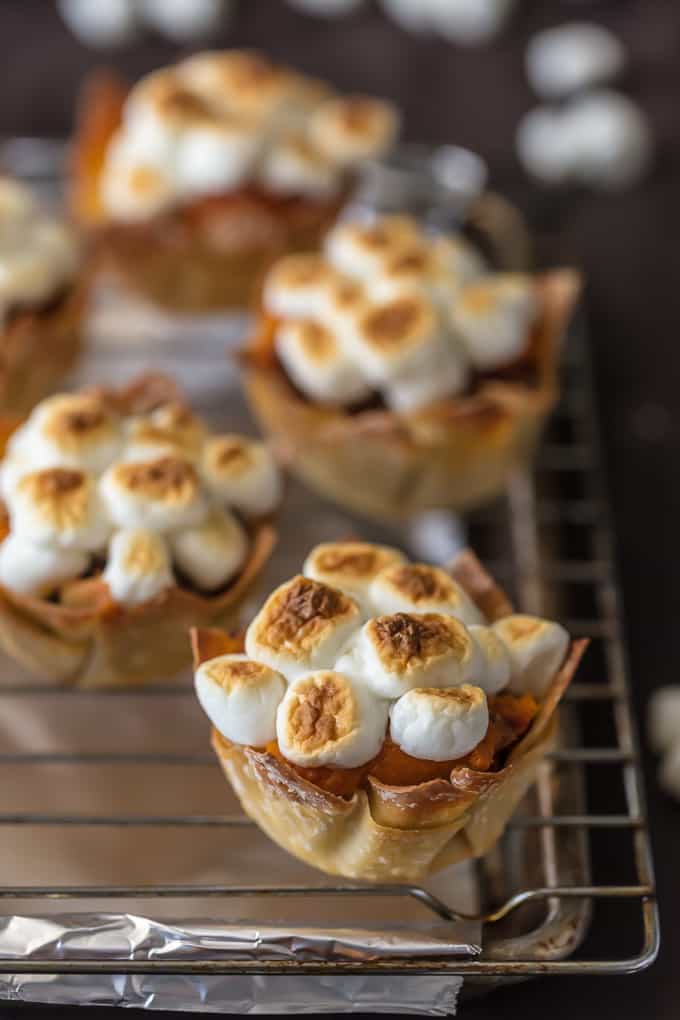 Sweet Potato Souffle cups on a baking rack