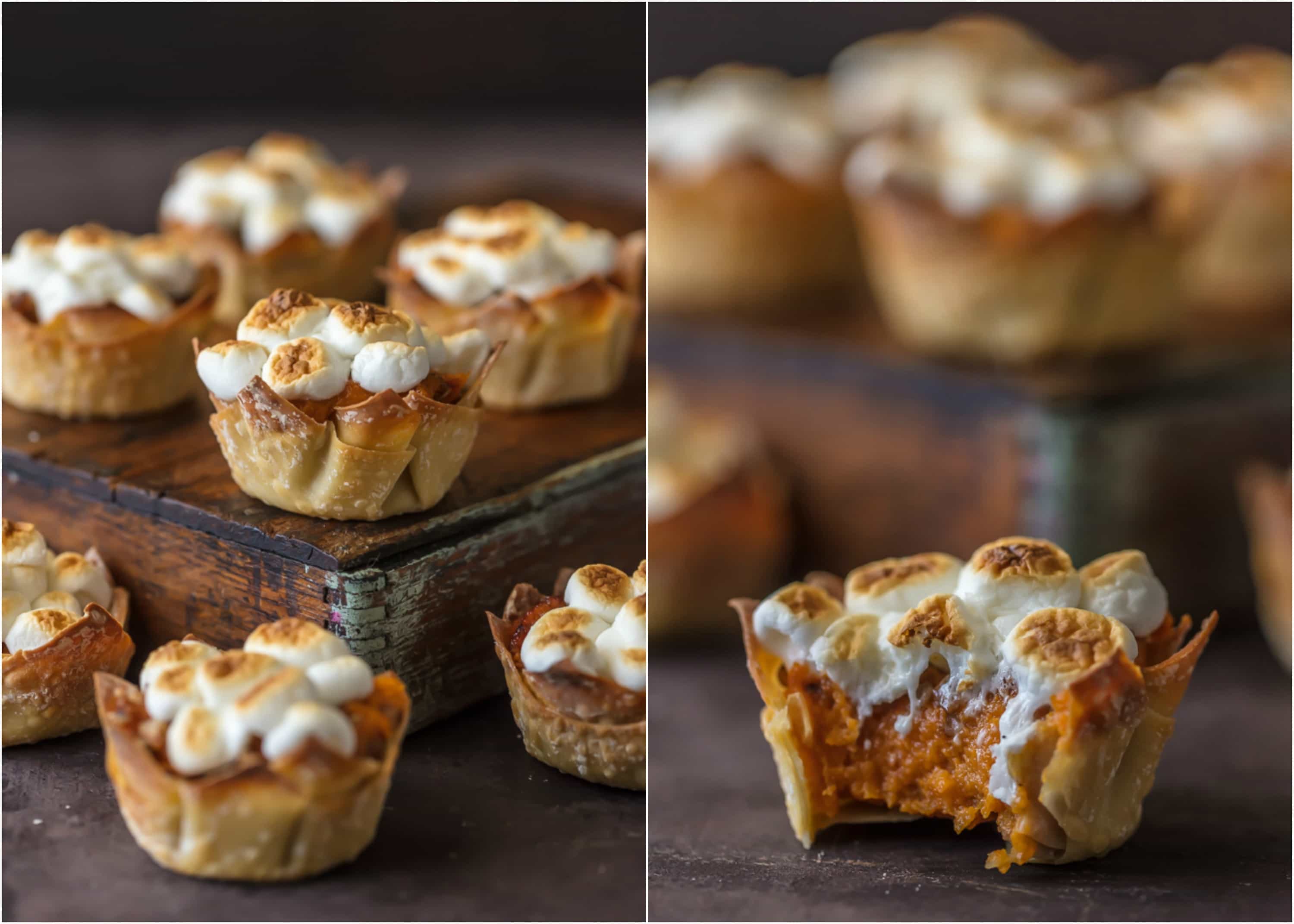 Wow your Thanksgiving guests with MINI SWEET POTATO SOUFFLE CUPS! It doesn't get cuter than wonton cups stuffed with sweet potato souffle and topped with toasted marshmallows.