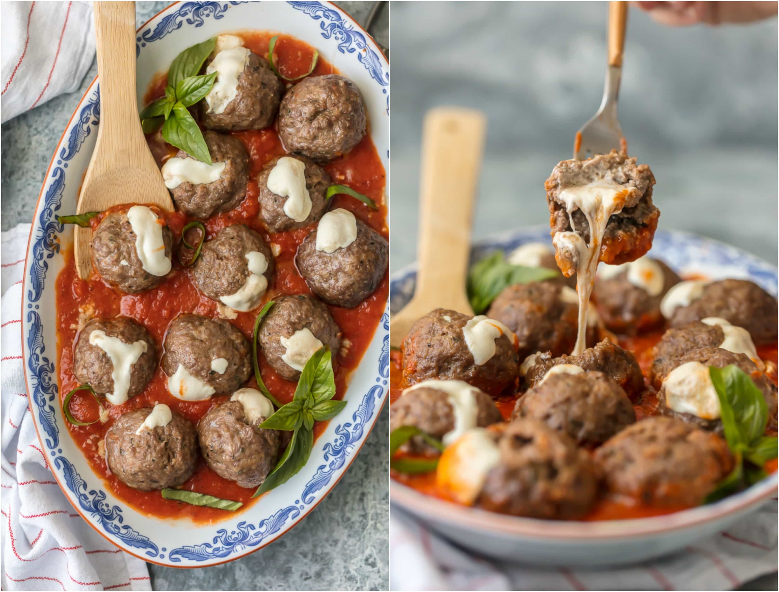 These MOZZARELLA STUFFED ITALIAN MEATBALLS are the ultimate appetizer. Stuffed with whole milk mozzarella and oh so juicy and tender, you better make a double batch.