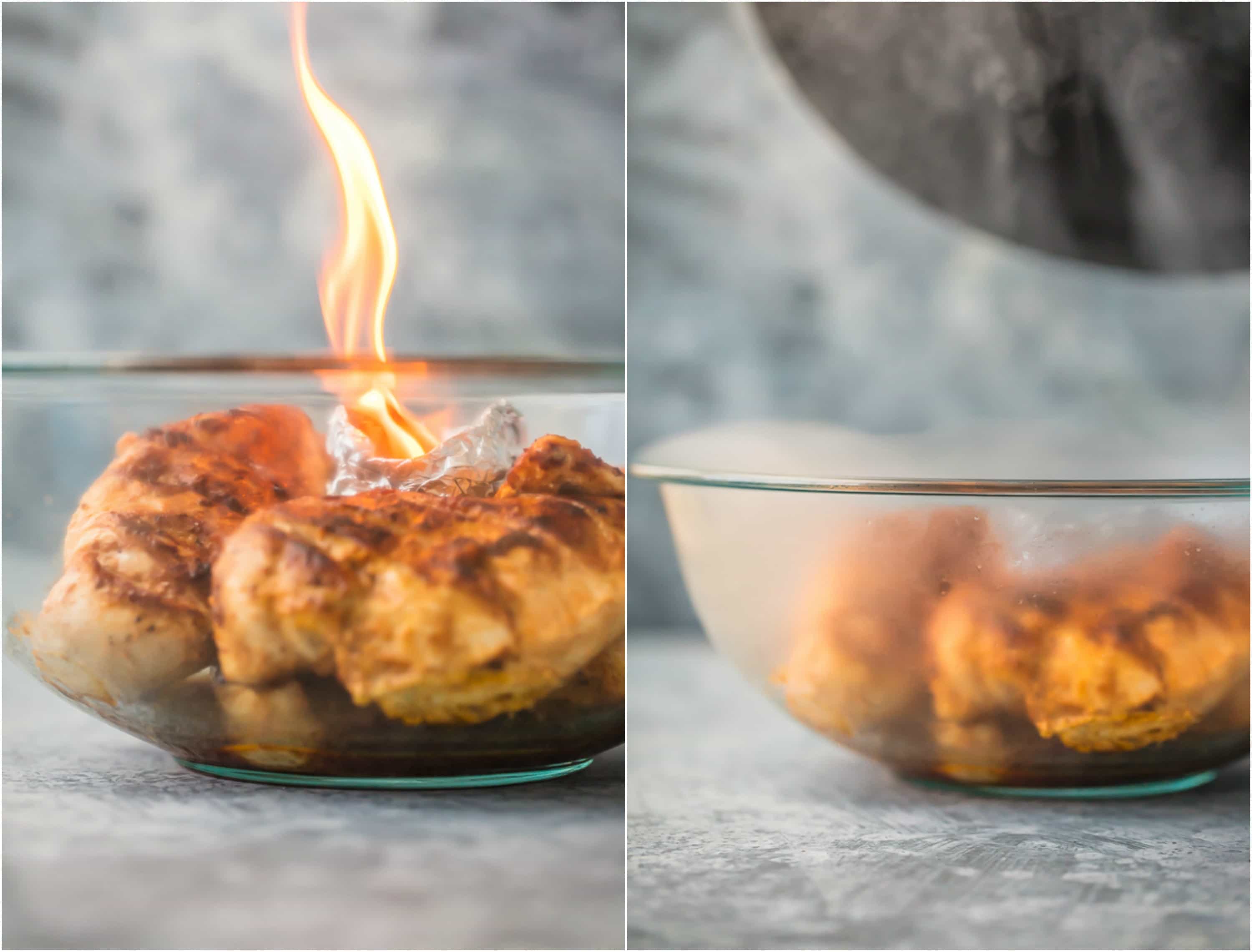 Tandoori Chicken in a bowl with fire