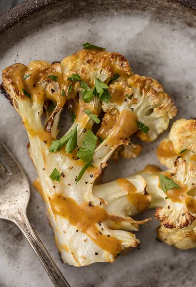 Close up of a roasted cauliflower steak