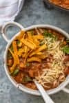This REALLY GOOD VEGETARIAN CHILI will knock your meat loving socks off. This healthy chili has all the flavor and is made entirely of vegetables. SO GOOD.
