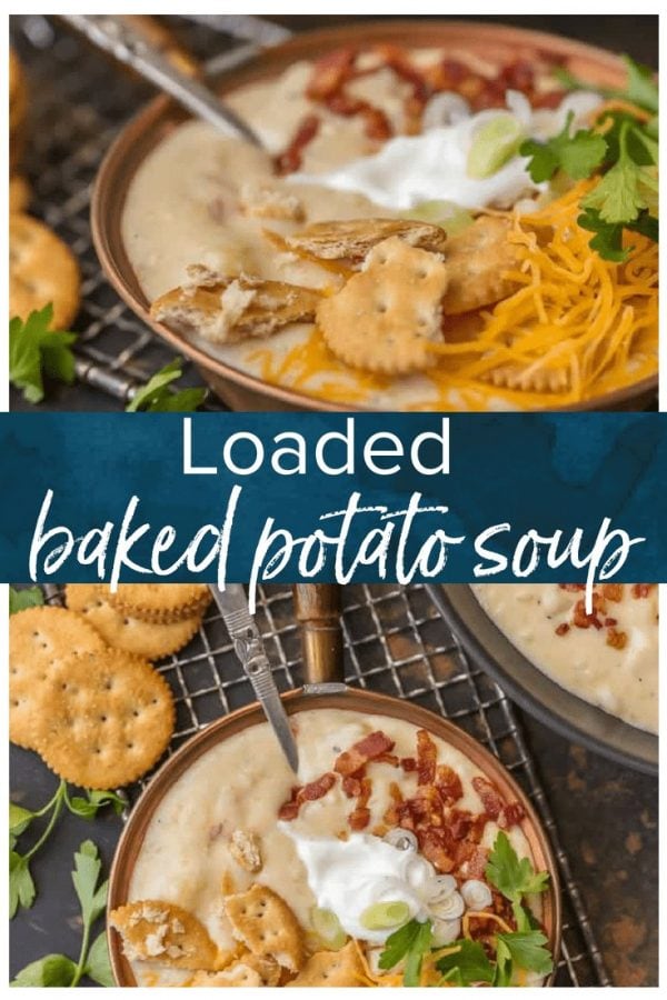 It doesn't get more comforting than LOADED BAKED POTATO SOUP. Creamy hearty soup loaded with bacon, potatoes, cheese, sour cream, and so much more. Warms the soul.