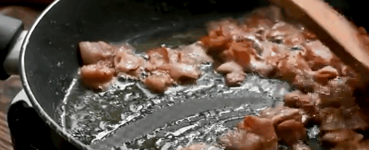 Cooking bacon in a skillet.  - 7