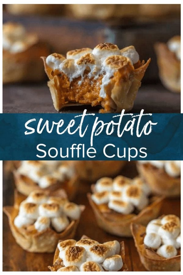 Sweet Potato Souffle is a Thanksgiving classic. I like to put a spin on classics, and that's where these Mini Sweet Potato Souffle Cups come in. Wow your Thanksgiving guests with these adorable and delicious treats! It doesn't get cuter than Wonton cups stuffed with sweet potato souffle and topped with toasted marshmallows.