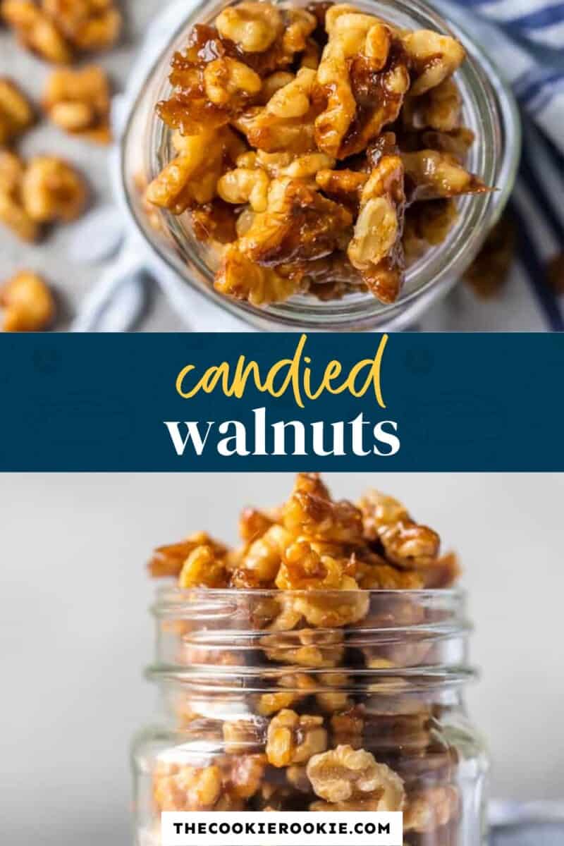 Candied walnuts made from a delicious recipe, all in a convenient jar.