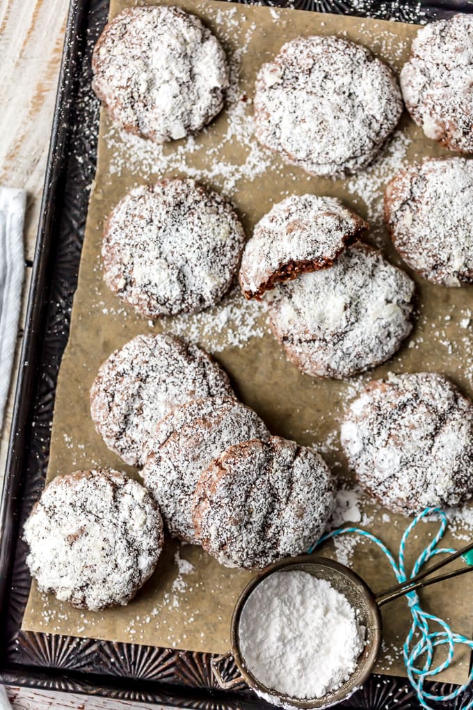 gooey butter cookies on a cookie sheet