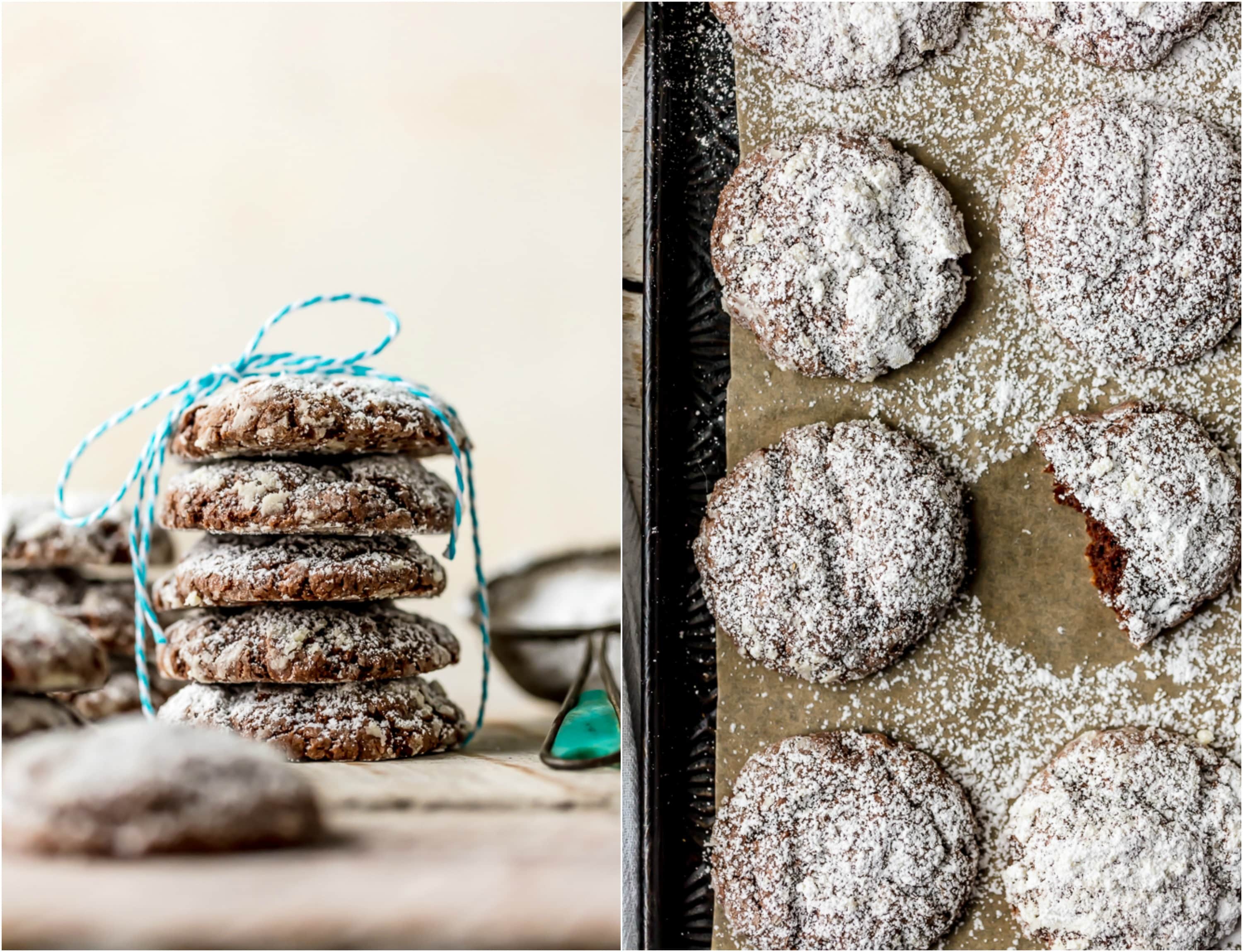 chocolate gooey butter cookies on a baking sheet