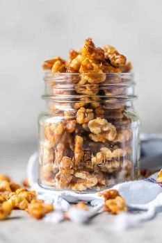 Candied Walnuts are awesome for holiday appetizers, baking, snacking, and so much more. This Easy Candied Walnuts Recipe is made in under 5 minutes and oh so tasty! Caramelized Walnuts are such a healthy snack including vitamin E, healthy fats, and antioxidants. We will show you How to Make Candied Walnuts, the perfect snack!