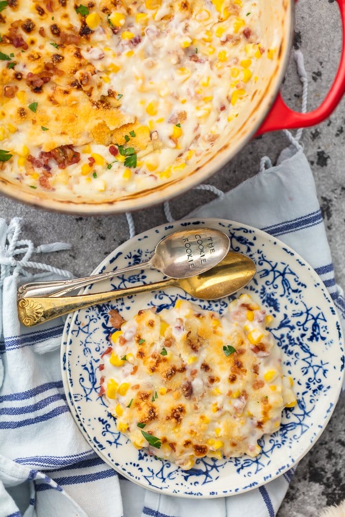 creamed Corn Recipe with Bacon, Parmesan, and Mascarpone on a plate