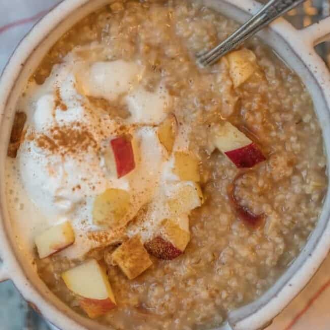 This INSTANT POT APPLE PIE OATMEAL is made in under 10 minutes and is making mornings easy and delicious! Top with some fresh whipped cream for an extra special treat.