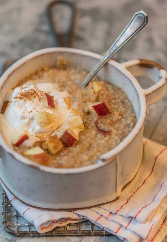 Instant Pot Oatmeal with apples and whipped cream