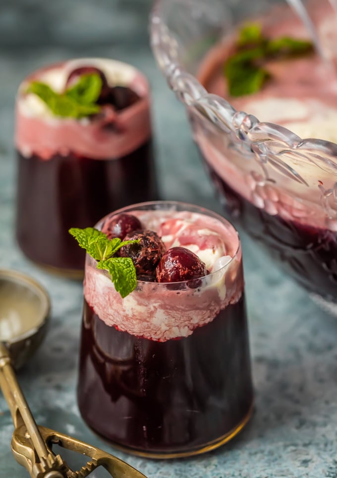 Alcoholic Party Punch Recipe with cherry vanilla ice cream