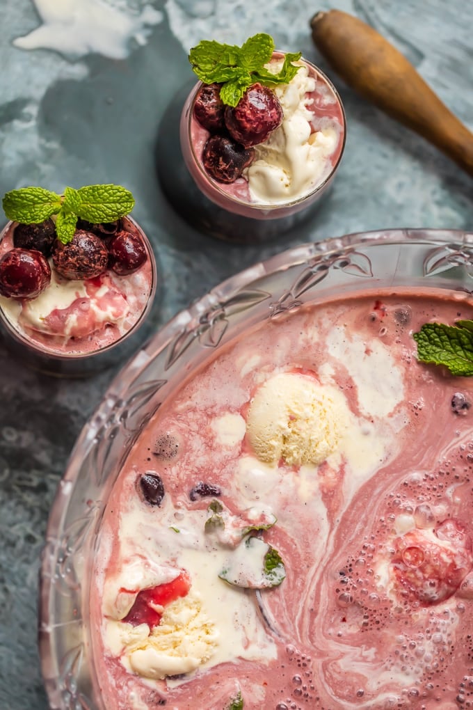 Party Punch Recipe with ice cream in large punch bowl