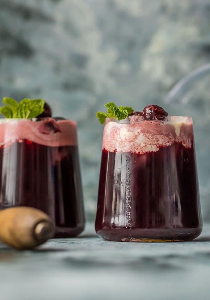 Cherry Vanilla Ice Cream Punch in two glasses