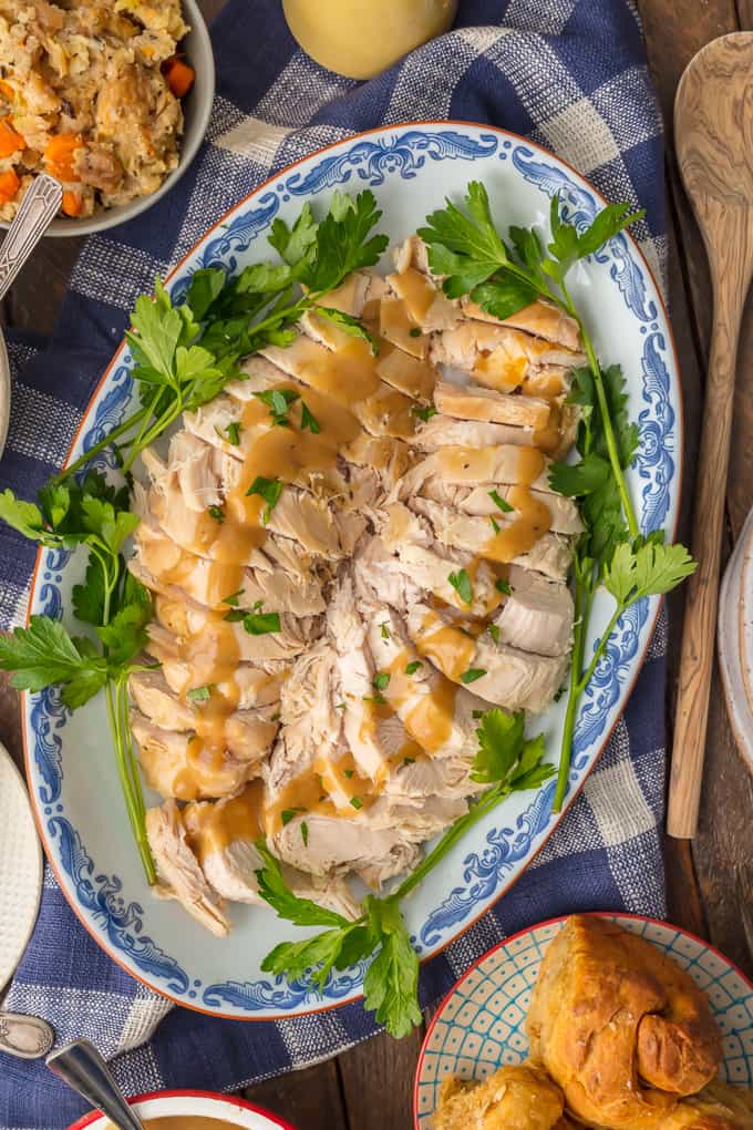 Instant Pot Turkey Breast on a serving platter