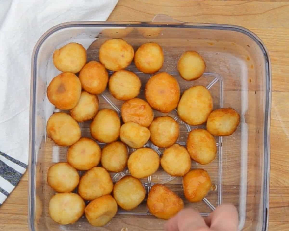 Drained, marinated water chestnuts.