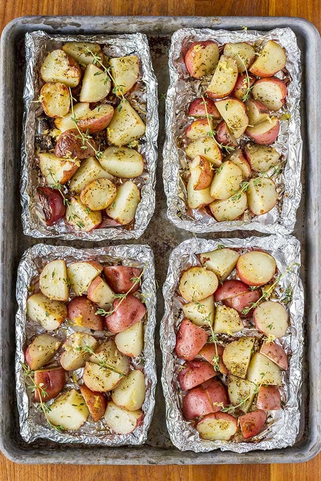 grilled potatoes in a foil packet
