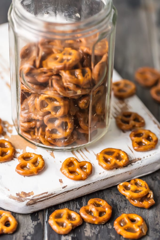 Jar of mini caramel pretzels