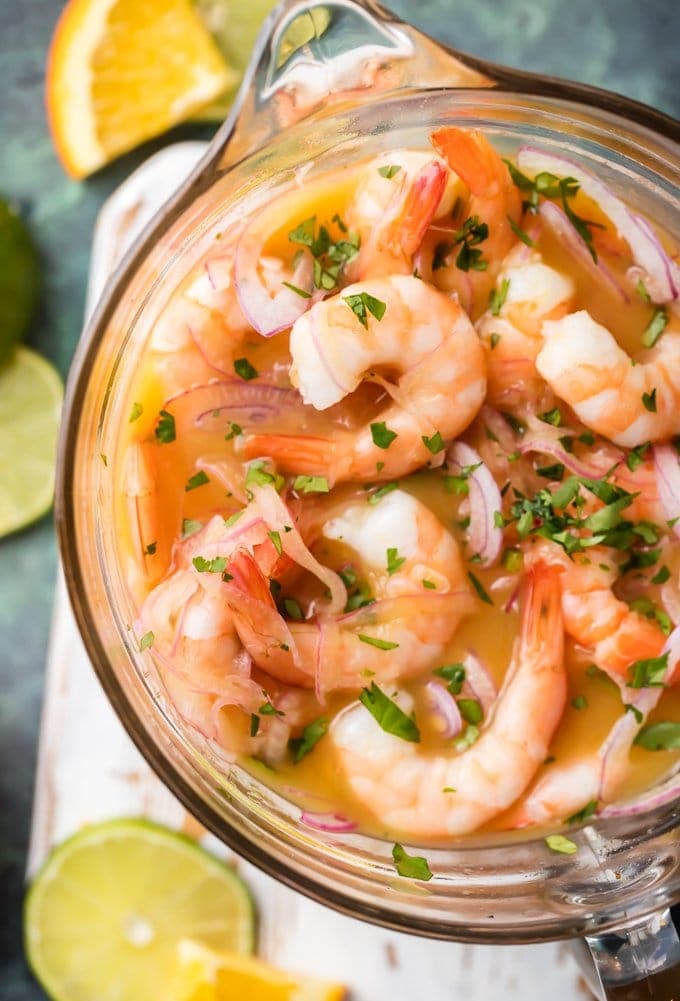 This CEVICHE STYLE SHRIMP COCKTAIL is our favorite light and healthy appetizer for the holidays. This gorgeous seafood starter is bursting with flavor and sure to please.