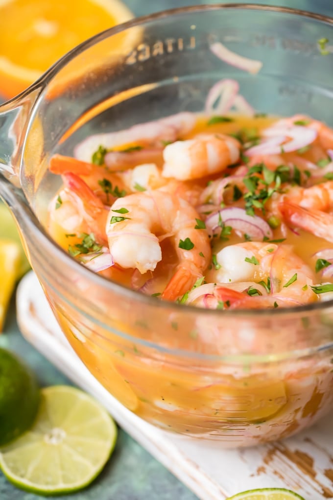 Shrimp Ceviche in a mixing bowl