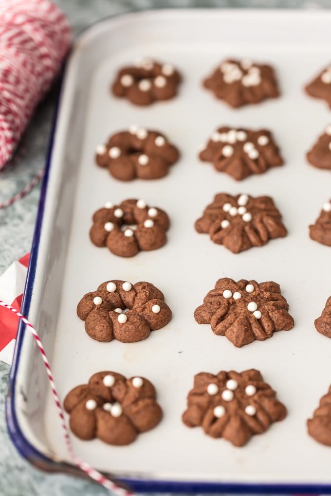 Spritz Cookie Recipe arranged on a baking tray