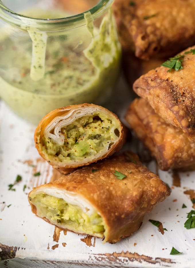 Egg Roll Recipe: Guacamole Egg Roll sliced in half