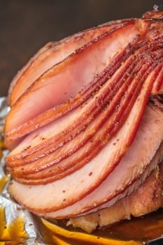 homemade Honey Baked Ham, sliced