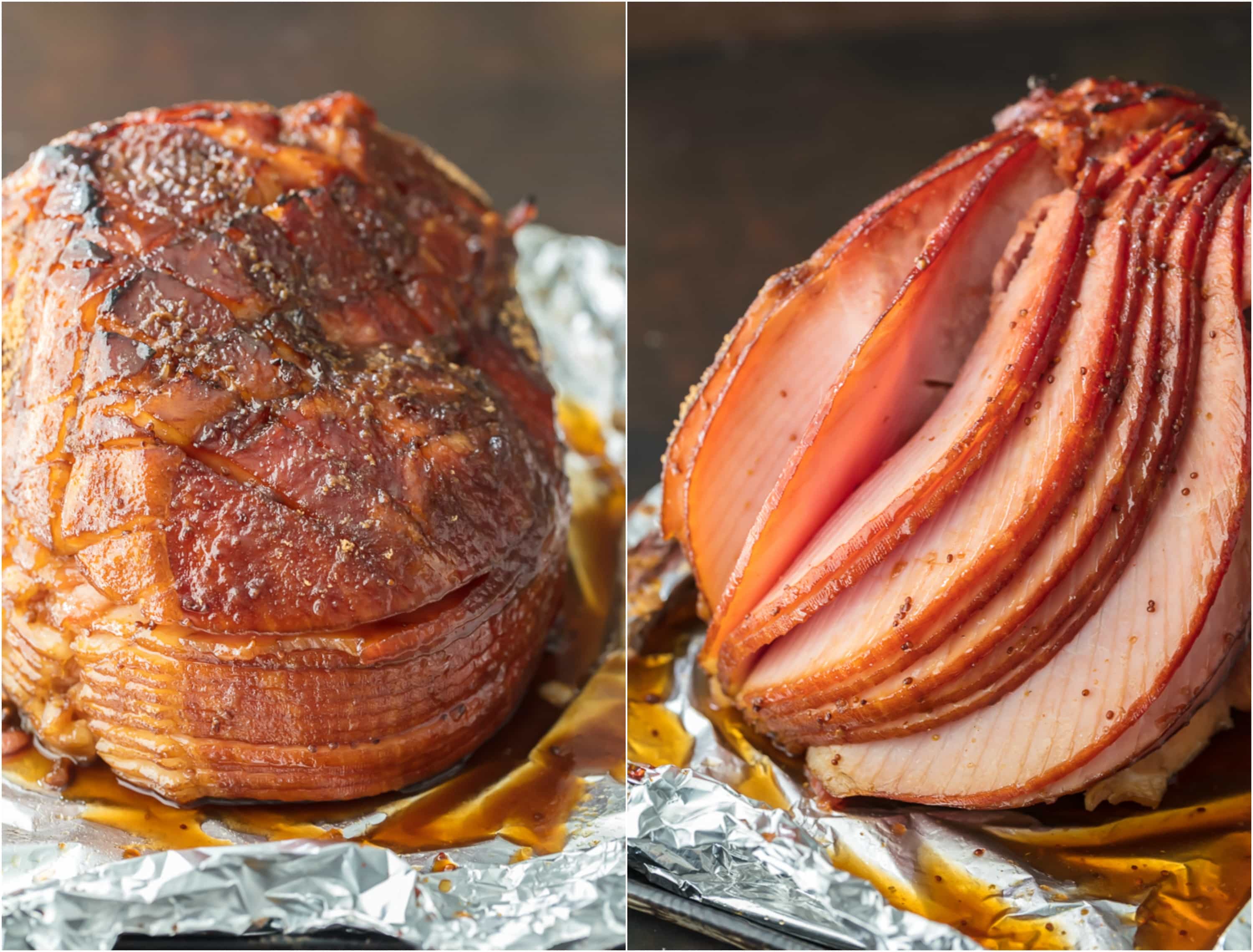 photo collage of glazed honey baked ham