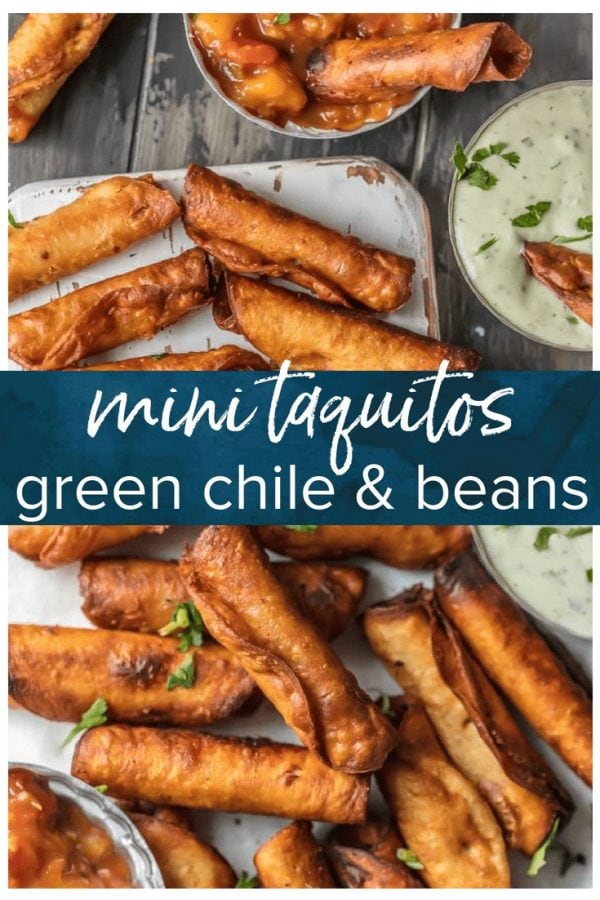 I could eat 50 of these MINI GREEN CHILE CHEESY BEAN TAQUITOS! I just can't get enough. Such a fun and easy appetizer for the holidays or game day. These are always a crowd pleaser.