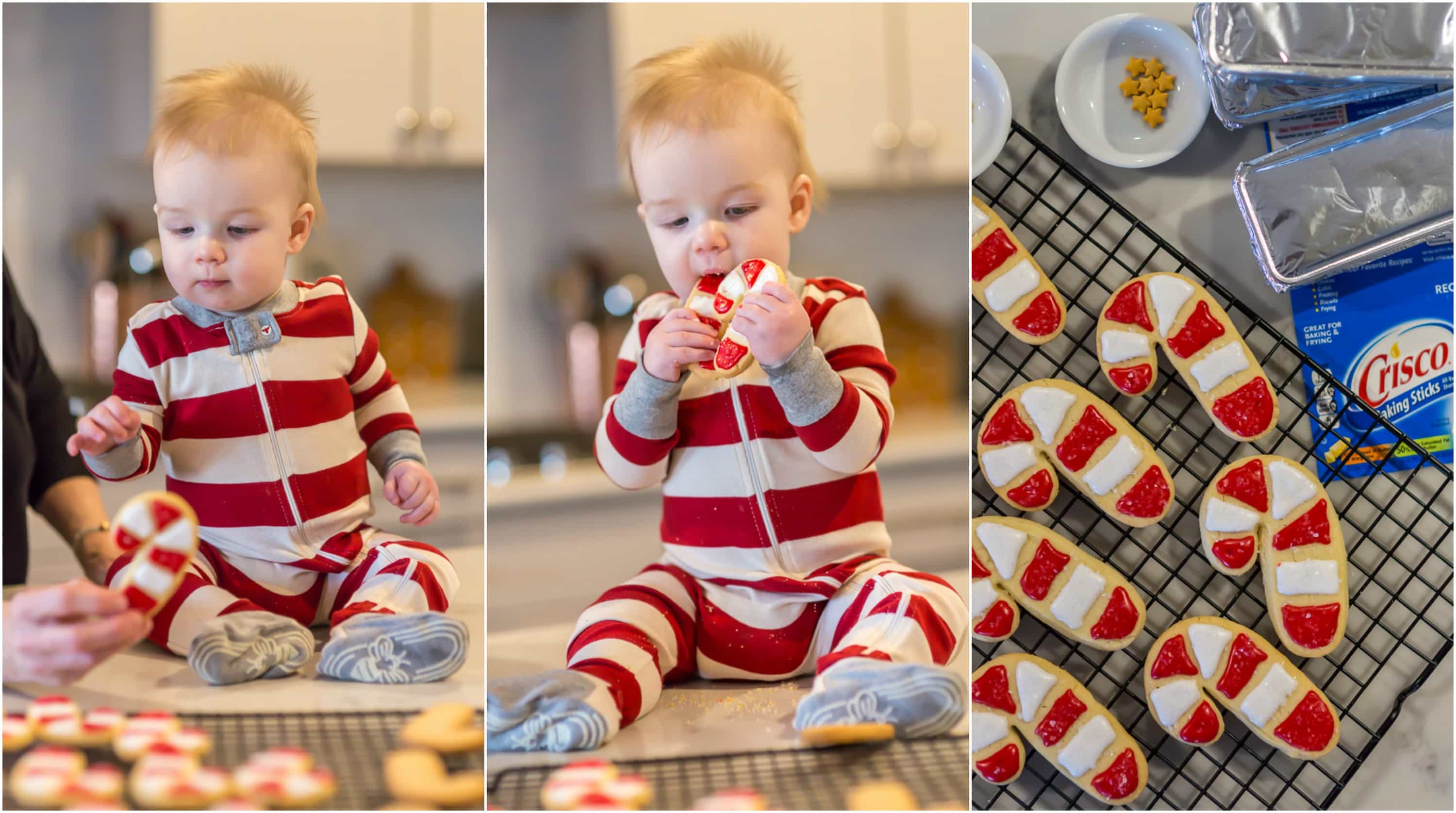 photo collage of Santa's favorite sugar cookies and a baby boy sampling them