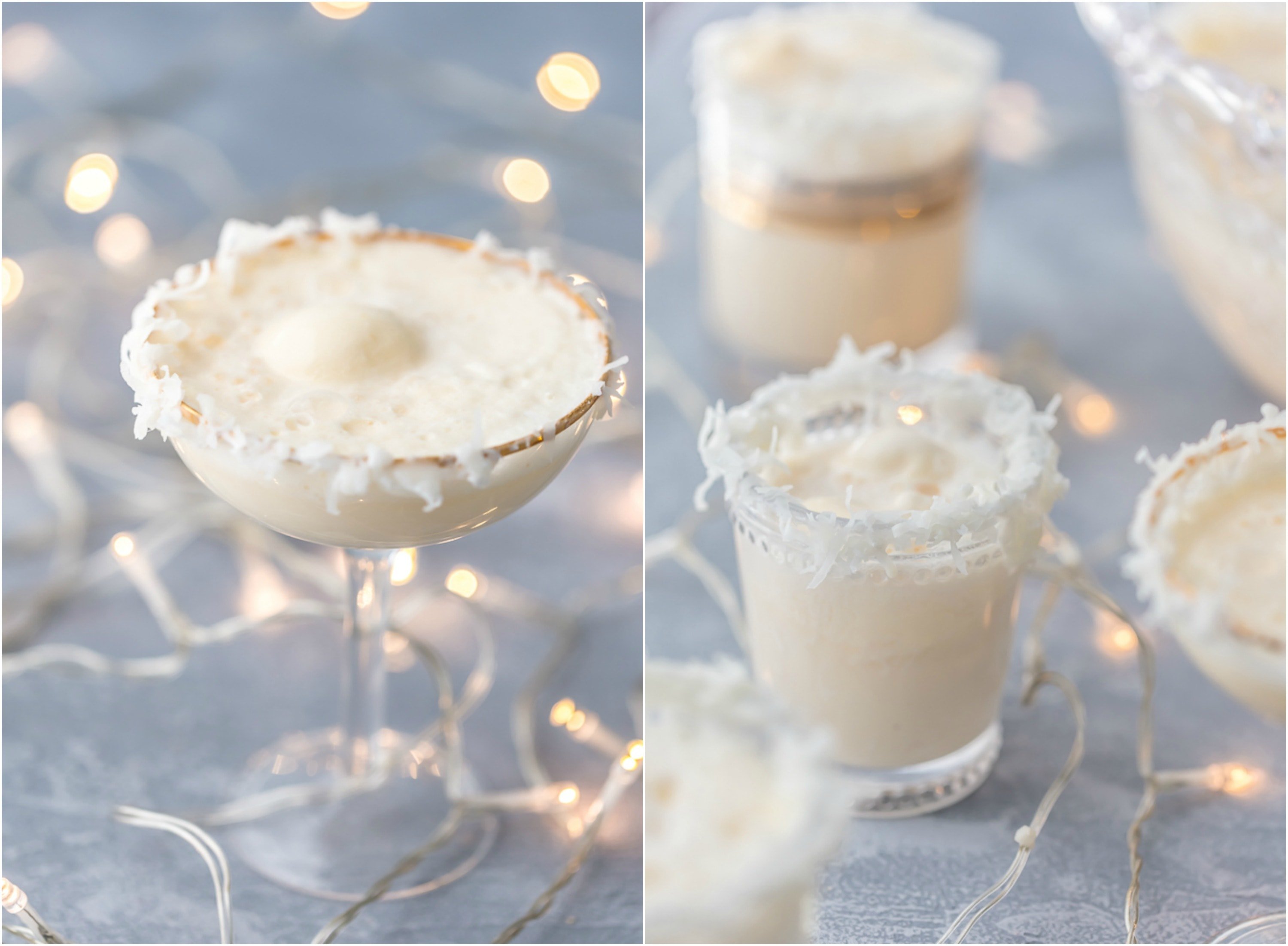 photo collage of SNOW PUNCH mocktails, non-alcoholic Christmas punch recipe