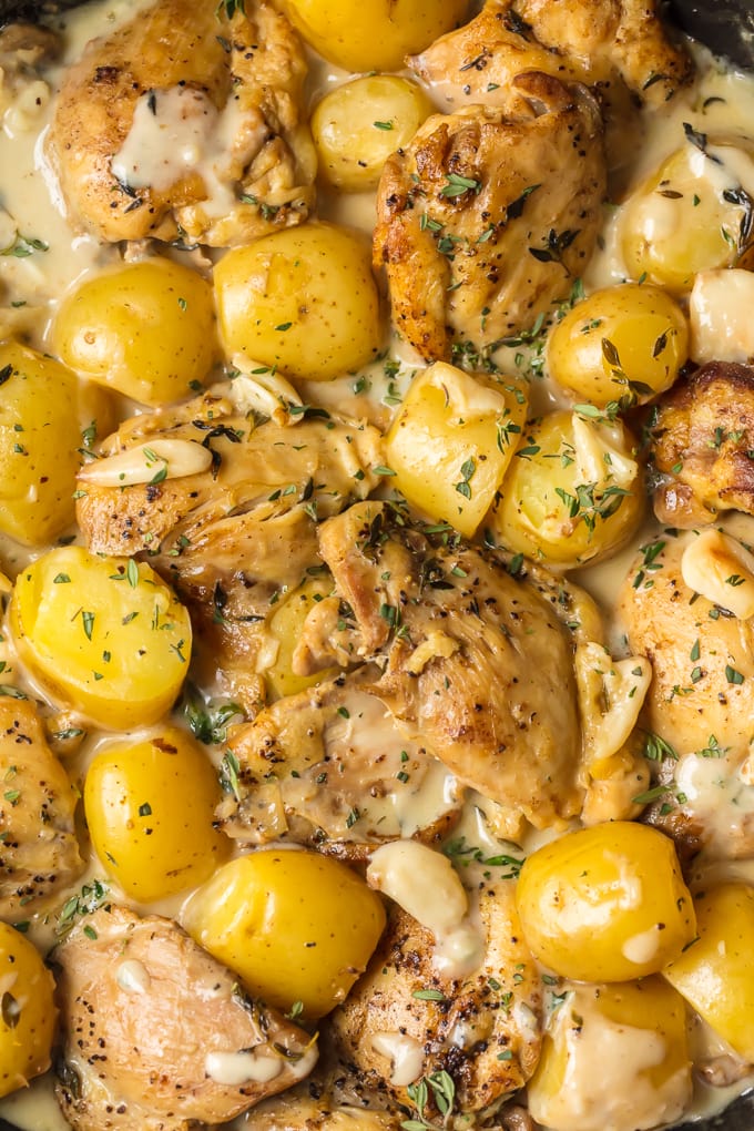 40 Clove Garlic Chicken and Potatoes with Cream Sauce 