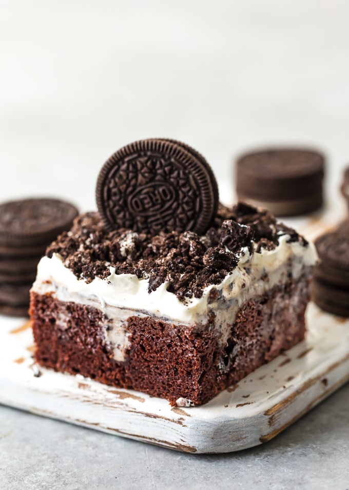 big piece of oreo poke cake