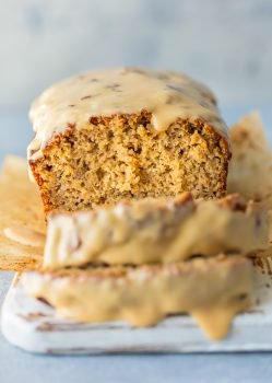 EASY BANANA BREAD RECIPE with Peanut Butter Glaze makes me think that I might just be able to bake after all! Anyone can make Simple Banana Bread and today is the day! That salted peanut butter banana bread glaze takes the cake, literally! This Easy Banana Bread is something your family will crave and request time and time again. The ultimate easy bread recipe.