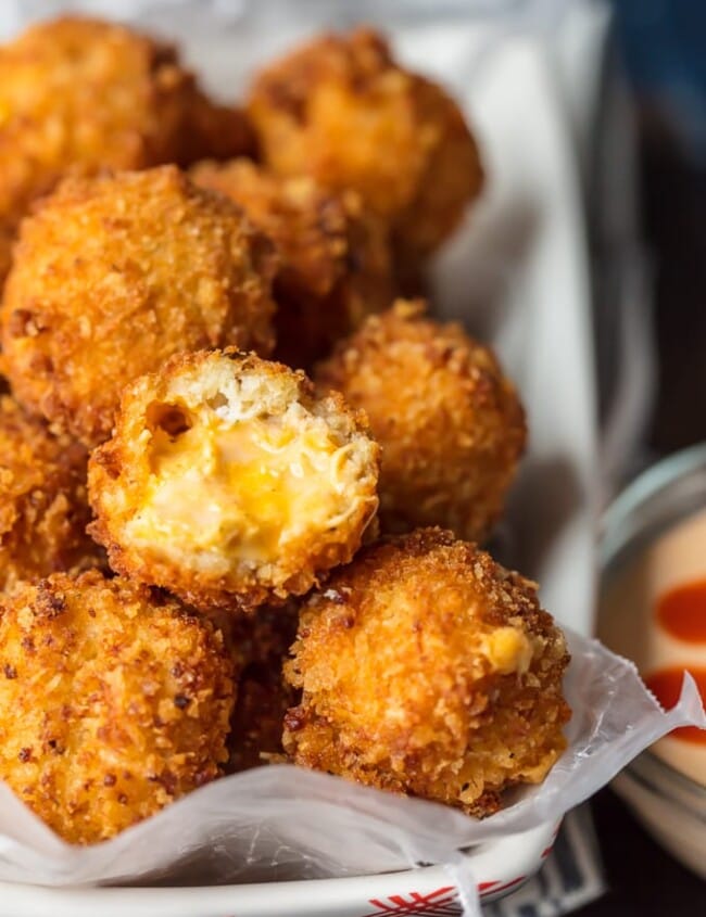 buffalo chicken dip bites in a basket